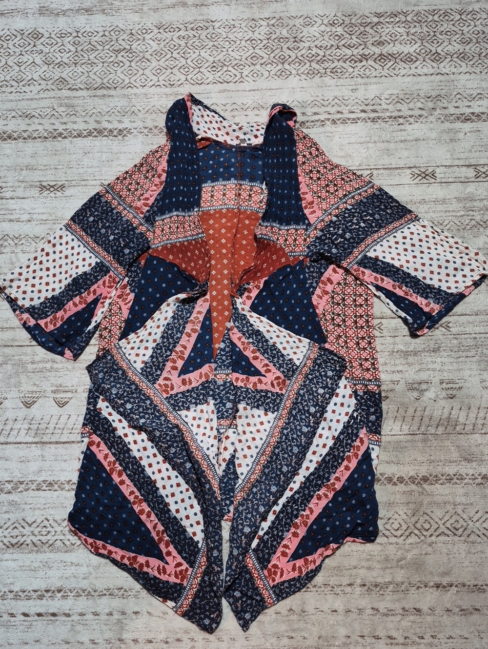 Patrons of Peace Navy, Pink and Rust Patchwork Open-Front Tunic